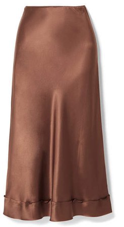 Mathews - Stella Picot-trimmed Silk-satin Midi Skirt - Chocolate