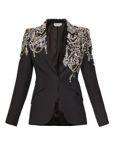 Alexander Mcqueen chandelier embroidered blazer, sleeveless + long sleeve (2) black silver