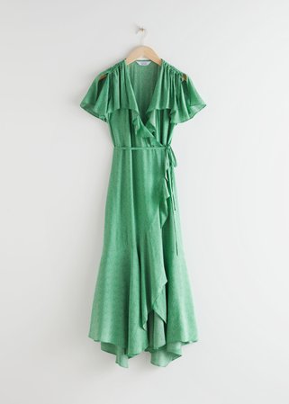 Asymmetric Wrap Midi Dress - Green Petals - Maxi dresses - & Other Stories