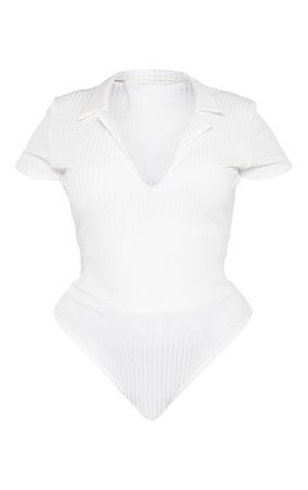 Plus Cream Jumbo Rib Collar Detail Bodysuit | PrettyLittleThing