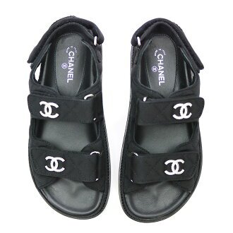 KAITORIKOMACHI: Chanel comfort sandals here mark Storace matelasse quilting black nylon canvas rhinestone Lady's flattie opera pump G31848 36C CC LOGO STRASS COMFORT SANDALS BLACK | Rakuten Global Market