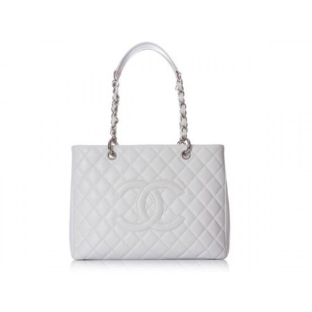 $3800 Chanel Classic Light Grey Caviar Leather Grand Shopping Tote