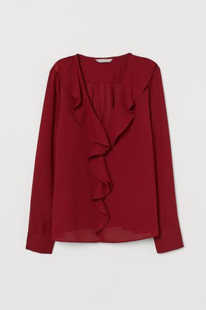 Ruffled V-neck Blouse - Dark red - Ladies | H&M US