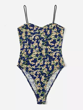 SHEIN Floral High Cut Cami Bodysuit | SHEIN USA