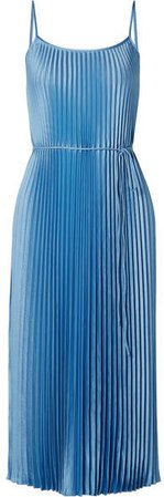 Pleated Satin Midi Dress - Light blue