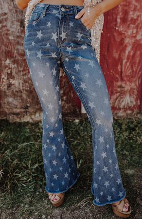 Star Print Super Flare Denim Pants | Southern Fried Chics