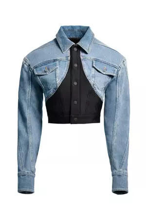 Defined-waist Denim Crop Jacket - Light denim blue/black - Ladies | H&M US