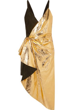 Gucci | Asymmetric suede and metallic leather mini dress | NET-A-PORTER.COM