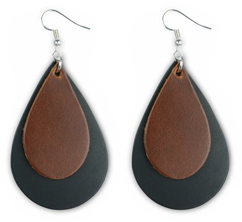 Black Chestnut Layered Leather Earrings | American Bench Craft