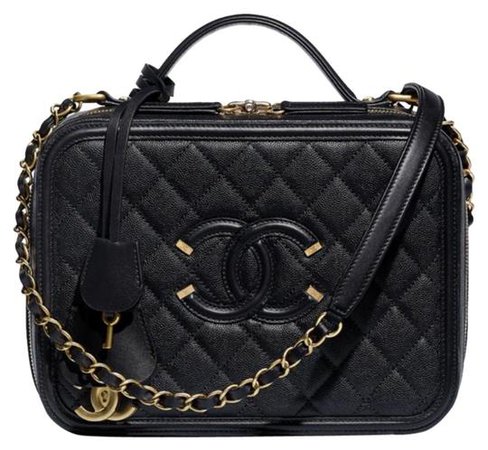 Chanel Vanity Case Filigree Black Caviar Leather Shoulder Bag - Tradesy
