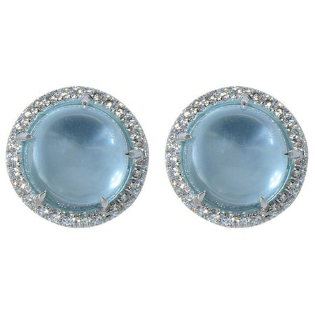 Margherita Burgener 18 Karat White Gold Blue Topaz Diamond Earrings