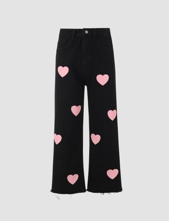 Heart Pattern High Waisted Jeans | CIDER