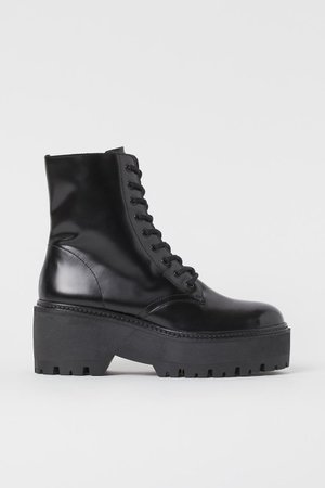 Кожаные ботинки на платформе - Черный - Женщины | H&M RU