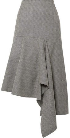 Asymmetric Checked Wool-jacquard Midi Skirt - Green