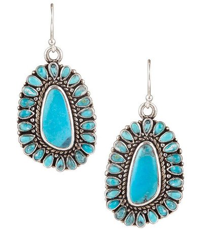 Barse Sterling Silver and Genuine Turquoise Rope Detail Earrings