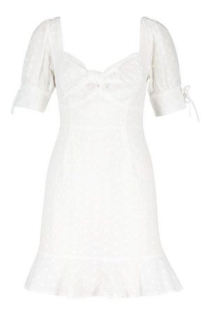 Knot Front Broderie Anglais Mini Dress | boohoo