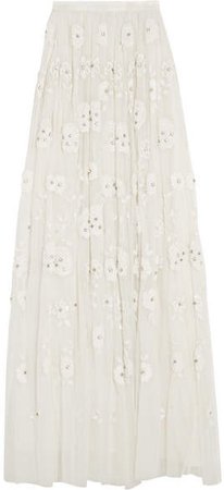 Embellished Tulle Maxi Skirt - Ivory