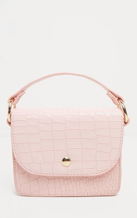 Pale Pink Croc Square Mini Bag