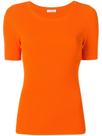 orange short sleeved shirt