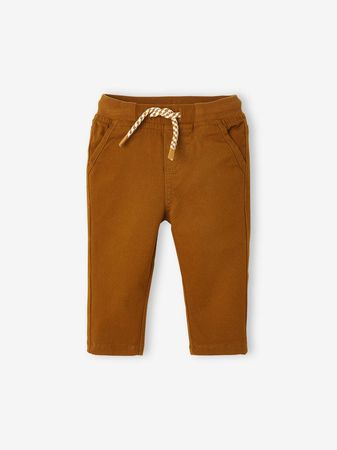 Lined Twill Trousers for Baby Boys - brown medium solid, Baby