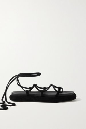 Black Alba leather-trimmed suede sandals | Khaite | NET-A-PORTER