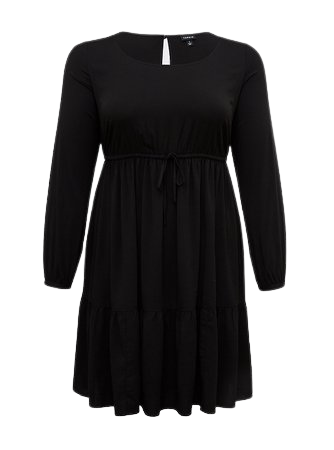 black long sleeve cinch waist dress