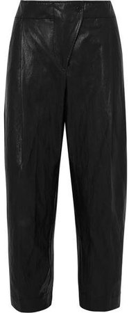 Faux Leather Tapered Pants - Black