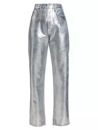 Shop AGOLDE 90s Pinch-Waist High-Rise Metallic Straight-Leg Jeans | Saks Fifth Avenue