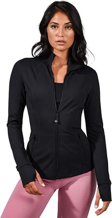 90 Degree By Reflex Women’s Lightweight, Full Zip Running Track Jacket - Black - Large at Amazon Women’s Clothing store