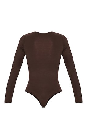 Chocolate Crew Neck Long Sleeve Bodysuit | PrettyLittleThing USA