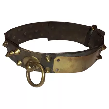 1920s Vintage Dog Collar With Brass Spikes : Meekins Antiques | Ruby Lane