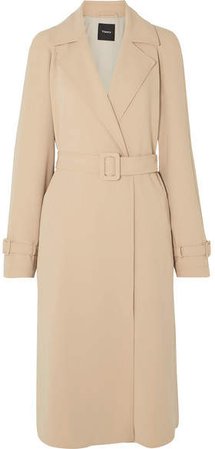 Belted Crepe Trench Coat - Beige