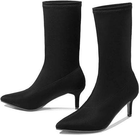 Amazon.com | HUIXING ART Women's Pointed Toe Stiletto Ankle Booties Slip On Stretch Boot Sock Booties Women's Mid-Calf Boots Suede for Comfort Womens Shoes | Shoes