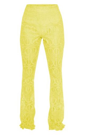 Bright Yellow Sheer Insert Wide Leg Trouser | PrettyLittleThing