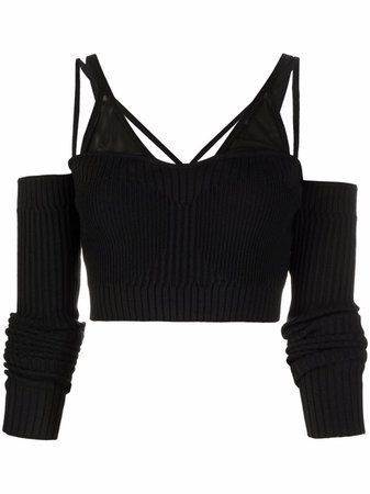 Shop ADAMO long-sleeve ribbed-knit crop top with Express Delivery - FARFETCH