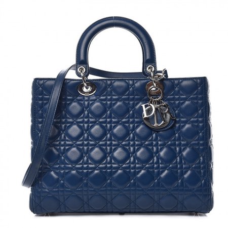 CHRISTIAN DIOR Lambskin Cannage Large Lady Dior Navy Blue 376802