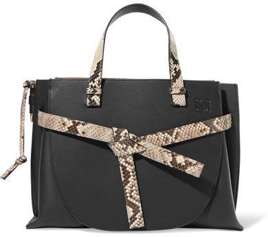 Gate Python-trimmed Textured-leather Tote - Black