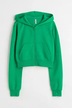 Short Hooded Sweatshirt Jacket - Green - Ladies | H&M US