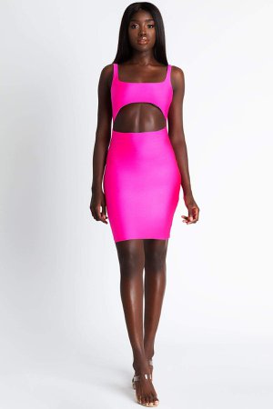 Elliana Cut Out Mini Dress - Neon Pink - MESHKI