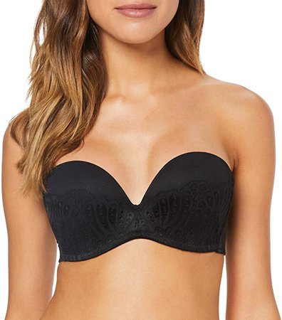 DELIMIRA Women's Slightly Lined Great Support Lace Underwired Strapless Bra Black 36C at Amazon Women’s Clothing store