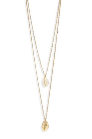Natural & Gold Shell Layered Necklace | Boohoo