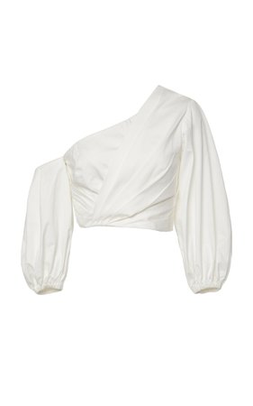 Ale One Shoulder Draped Cotton Top by AMUR | Moda Operandi