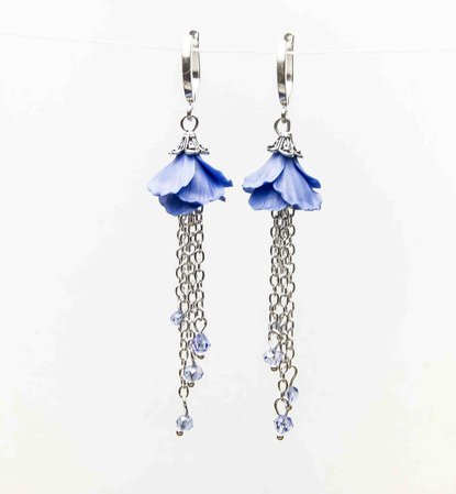 Periwinkle earrings Blue flower earrings clay Flower dangle | Etsy