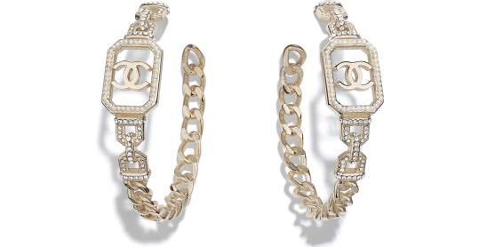 Earrings, metal, imitation pearls & strass, gold, pearly white & crystal - CHANEL