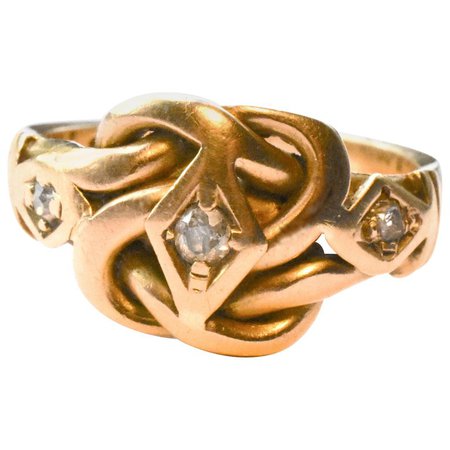 Antique Gold Knot Ring with diamonds, hallmarked Chester 1909, 6 3/4 $1435 For Sale at 1stdibs