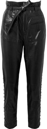 Instinct Belted Leather Tapered Pants - Black