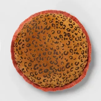 Round Leopard Embroidered Velvet Throw Pillow Neutral - Opalhouse™ : Target