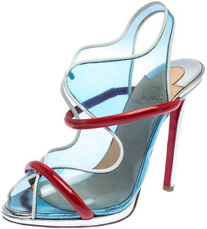 Blue/Red PVC And Patent Leather Aqua Ronda Sandals Size 38.5