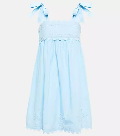 Scalloped Cotton Minidress in Blue - Juliet Dunn | Mytheresa