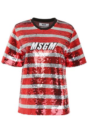 MSGM Sequins Striped Blouse With Logo